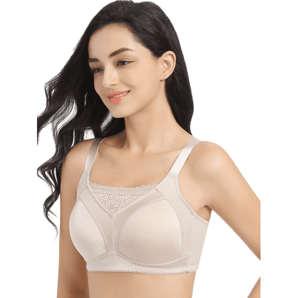 BIMEI Mastectomy Bra with Pockets for Breast Prosthesis Women's Full  Coverage Wirefree Everyday Bra Plus size 8926,Beige, 36C 