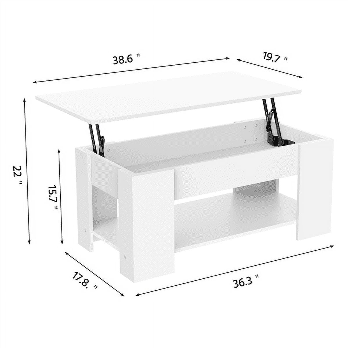 Renwick 39in Modern Wood Lift up Top Coffee Table with Storage Shelf, White