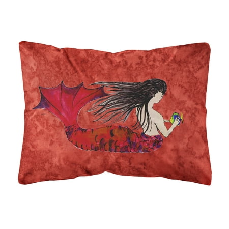Black Haired Mermaid On Red Canvas Fabric Decorative Pillow
