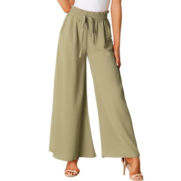 INSPIRE CHIC Women's Casual High Waist Drawstring Elastic with Pocket Wide Leg Pants
