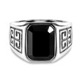 thumbnail image 1 of JeenMata Anillo de Laberinto con Diseño de Llave Griega y Piedra Negra Tallada en Esmeralda Joyería Gruesa, 1 of 5