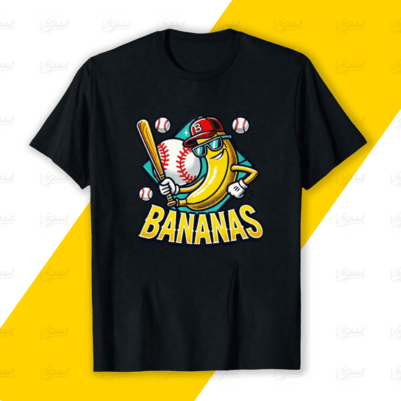 Bananas Baseball Funny Sports Team Mascot Fan Gift Kids Unisex T-Shirt, up to size 5XL
