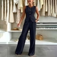thumbnail image 3 of Busydd Business Casual Outfits for Women Round Neck Button Front Vest and Pant Suits Fall Fashion Solid Color Two Piece Sets S, 3 of 8