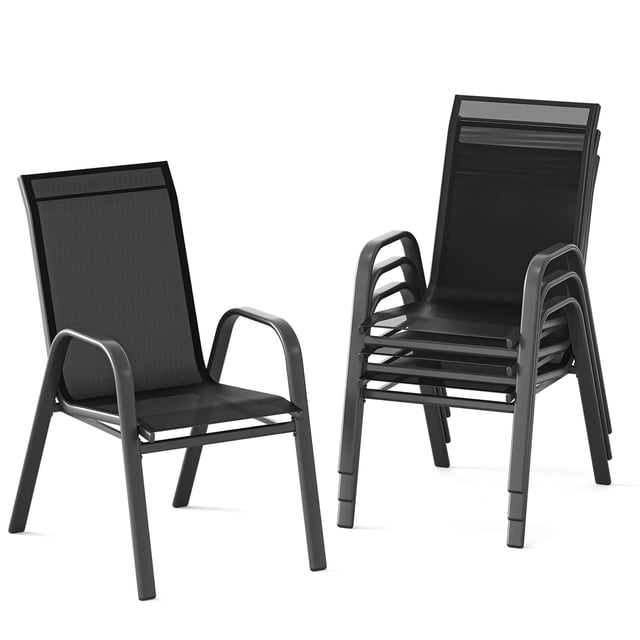 Gaderth Patio Chairs Set of 4, Outdoor Stackable Dining Chairs With Textilene Fabric, High Back All Weather Deck Chairs With Steel Frame and Armrests for Backyard Poolside Garden Balcony
