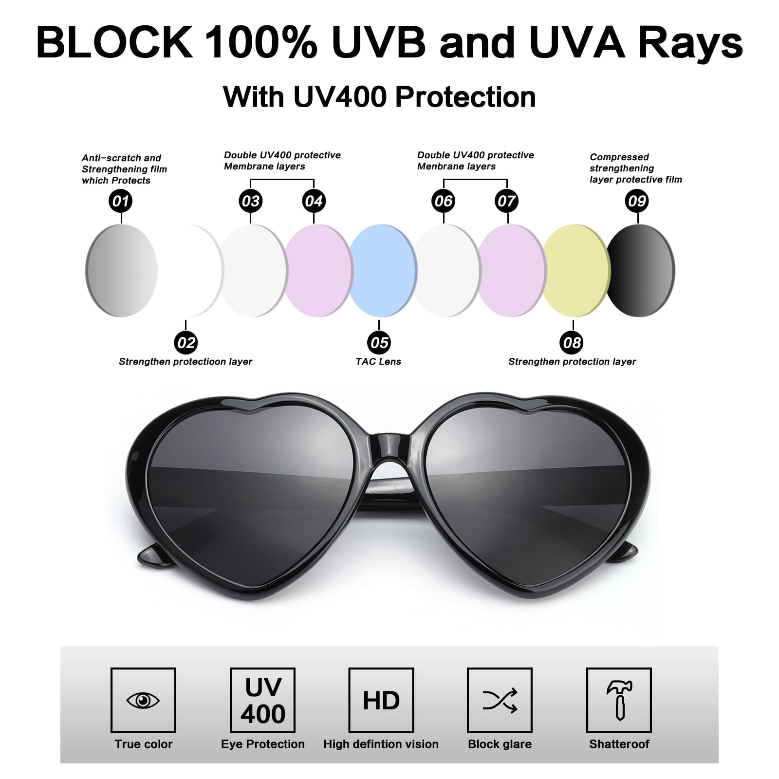 LVIOE Heart Sunglasses for Women, Polarized Heart Shaped Sunglasses with UV Protection Heart Style Retro Glasses for Shopping