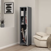 Metal Broom Storage Cabinet, Narrow Cabinet with Hooks, 65 Slim Bathroom Storage Cabinet with Shelves, Heavy-Duty Cleaning Storage Cabinet for Utility Room, Gym, Office, Garage