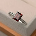 thumbnail image 2 of natural garnet ring, emerald cut red gemstone, January birthstone, solitaire ring, sterling silver ring, 2 of 4