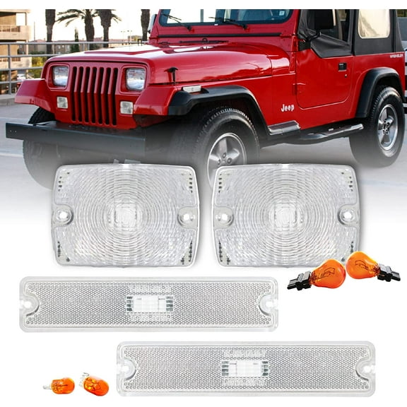 USR DEPO 94-95 YJ Side Marker Lights - COMBO Smoke Front Bumper Turn Signal Lamps   Fender Parking Sidemarkers Light Set Compatible with 1994-1995 Wrangler YJ Chassis (Clear 4 Pieces)