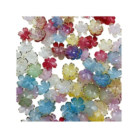 OIUR 50Pcs Acrylic Cherry Blossom Beads Golden-Plated Flower Spacer Beads DIY Handmade Necklaces Bracelets Jewelry Making 5-Petal Floral Charms