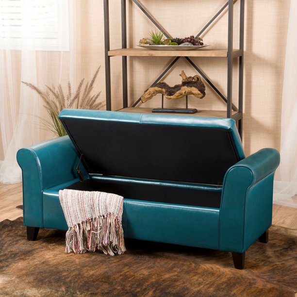 Noble House Haynes Armed Faux Leather Storage Bench Teal Com Noble House Haynes Armed Faux Leather, Haynes Leather Sofa