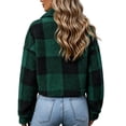 thumbnail image 6 of Tqcoqu Women's Plaid Jackets Long Sleeve Button Front Lapel Fuzzy Fashion Warm Winter Cropped Sherpa Coat, 6 of 7