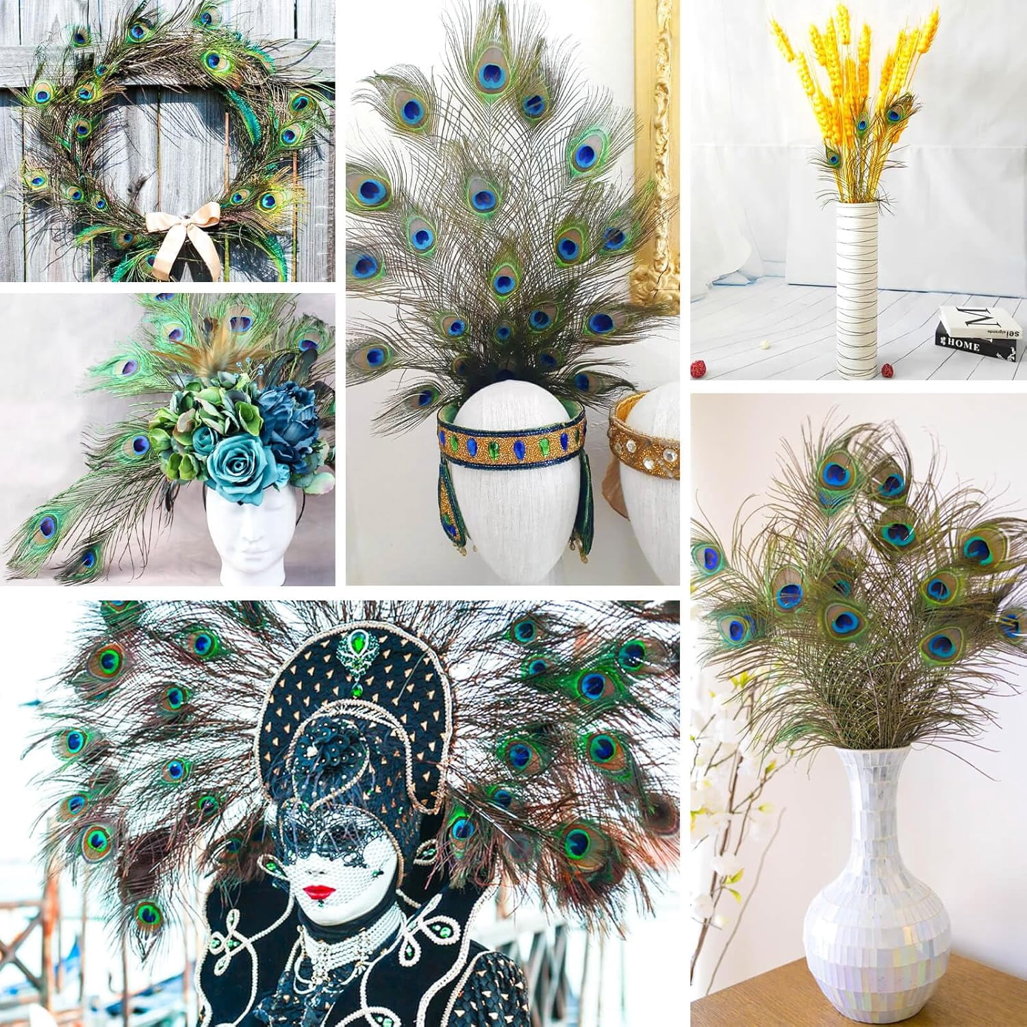 Piokio 30 pcs Peacock Feathers in Bulk 20-23inch(50-60 cm) Bulk for DIY Craft, Wedding, Halloween Decoration