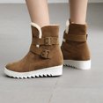 thumbnail image 6 of Xfvqtps Womens Ankle Boots Double Buckle Plush Fleece Line Suede Upper Thick Bottom Non Slip Winter Snow Boots Round Toe Fashion Warm Furry Large Size Short Boots Beige, 6 of 9