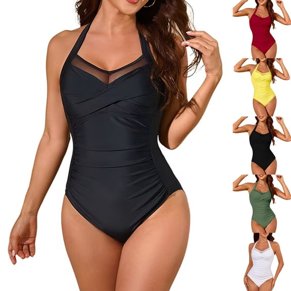 YHAJDS Women's Swimwear Mesh Insert Sport Dry One Piece Swimsuit