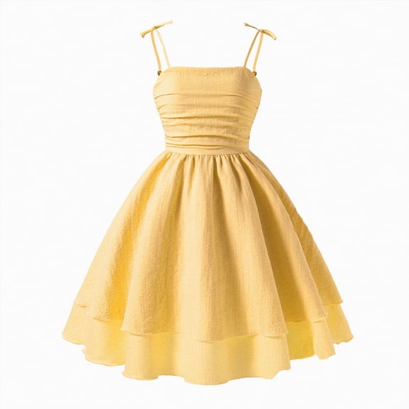 Ccpelsie Toddler Girls Summer Dress Kids Casual Daily Dress Outfit Sleeveless Tutu Dress for Girls(Yellow,12-13 Years)