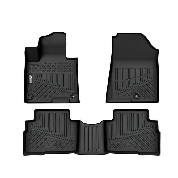 Ikon Motorsports Floor Mats Compatible With 2023-2024 Kia Sportage Hybrid, Black 3D Molded Carpets Liner 1st 2nd Row Front Rear Protection Pad 3PC TPE Thermo Plastic Elastomer All Weather Protector