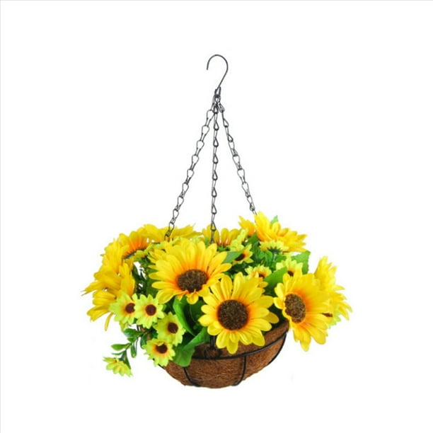 2X Flores Colgantes Artificiales en Cesta para DecoracióN de Patio, CéSped, JardíN, para la DecoracióN de Exteriores e Interiores, Color Amarillo