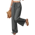 thumbnail image 4 of Wide Leg Linen Pants for Women Casual Drawstring Palazzo Pants Summer Vacation Beach Flowy Trousers with Pockets, 2XL, 4 of 7