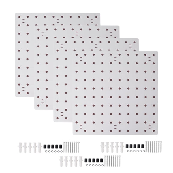 4 Piece Pegboard Wall Organizer, White Hanging, for Craft Room, Garage, Kitchen, Living Room