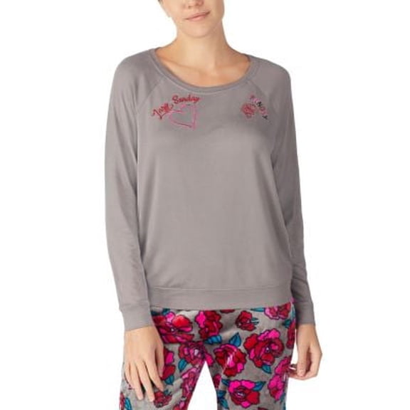 Betsey Johnson "Lazy Sunday" & "Funday" Jersey Sleep Top, Light Grey, Size Medium