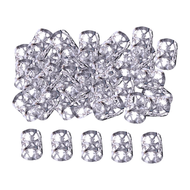 100 piezas de anillos con cuentas para rastas, accesorios para el cabello, anillos para trenzas, clips para mujeres Plata 8mmx9mm