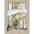 thumbnail image 3 of Urban Duvet Cover Set Queen Size, Watercolor Painting of a City Street with Buildings and Cars Soft Artistic Display, Decorative 3 Piece Bedding Set with 2 Pillow Shams, Multicolor, by Ambesonne, 3 of 3