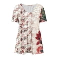 thumbnail image 5 of Tops de Ajuste Suelto para las Mujeres Imprimir Plisado Patchwork Cuello en V Manga Corta, Blusa de Moda para el Hogar Y Diario, 5 of 5