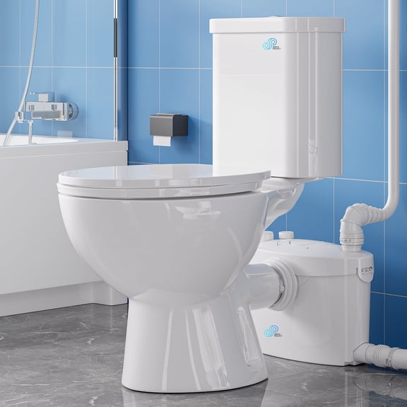 SUPERFLO 750W Macerating Toilet System - Dual Flush, Upflush Toilet for Basement with 4 Water Inlet & Attics, Macerator Pump, Quiet Operation, Space Saving