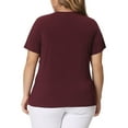 thumbnail image 3 of Agnes Orinda Plus Size Top for Women Ribbed Knit CutOut Twist Knot Neckline Short Sleeve Tee Shirt 2X Burgundy, 3 of 5