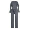 thumbnail image 6 of Bjutir Womens Fall Two Pieces Outfits Track Suits Solid Color Long Sleeve Crop Tops Tee Shirts Wide Leg Pants Sets Grey, 6 of 8