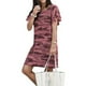 thumbnail image 5 of Vestido de mujer Camiseta larga con estampado de camuflaje Vestido suelto de manga corta, rojo vino, 4XL sidaley AP002154-15, 5 of 6