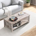 thumbnail image 3 of DWVO Rectangular Wooden Coffee Table with Adjustable Storage Shelf, Rustic Gray, 3 of 7