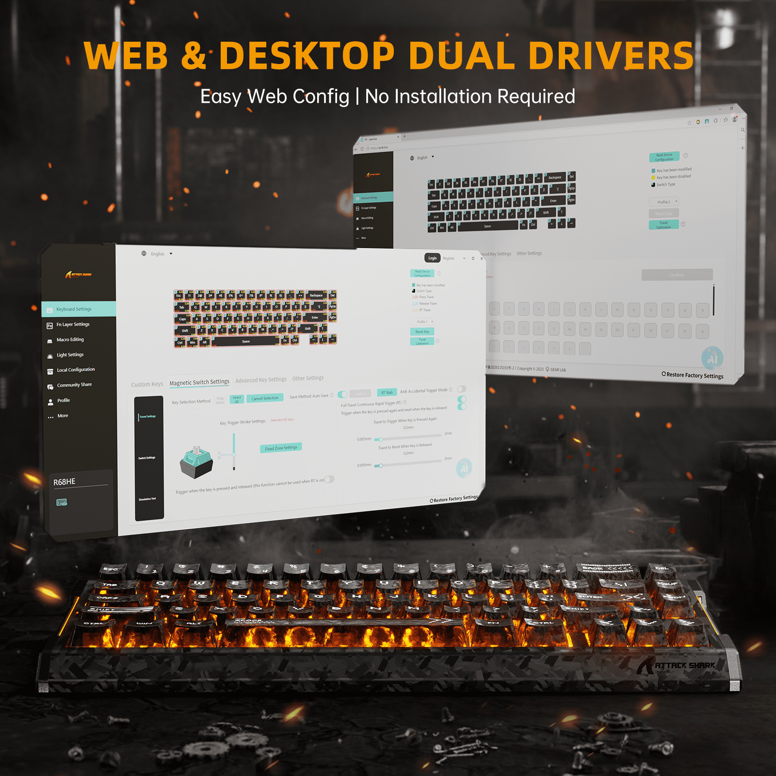 ATTACK SHARK R68 HE 60% Wired RGB Gaming Keyboard, Hall Effect Magnetic Switches, 8000Hz Polling Rate, Rapid Trigger, PC/Mac Compatible, Ink