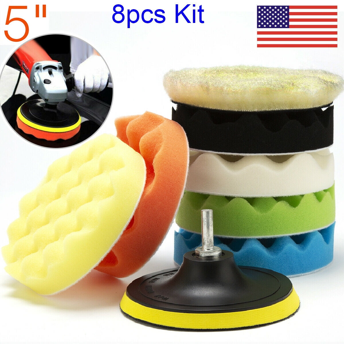 8Packs Car Buffing Pad Polishing Buffer For Drill Sponge Kit Waxing