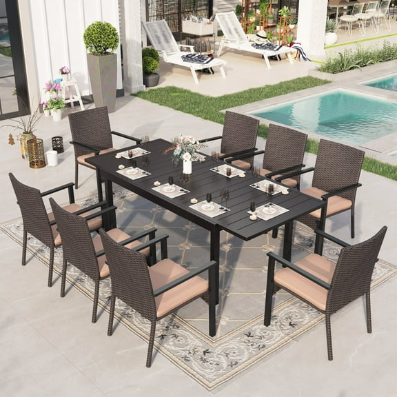 Alpha Joy 9 Pieces Wicker Outdoor Patio Dining Set Chairs&Table Set