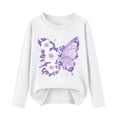 thumbnail image 2 of fnnxnal Girls Cotton Long Sleeve T-Shirt, White Butterfly Floral Print Crew Neck Tee, Kids Girls Casual Top 2-13 Years,Size 9-10 T, 2 of 7
