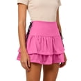 thumbnail image 5 of ZunFeo Womens Hot Pink High Waisted Athletic Skort with Built-in Shorts, Tiered Ruffle Tennis Skirt for Yoga Workout Running,Size S, 5 of 5