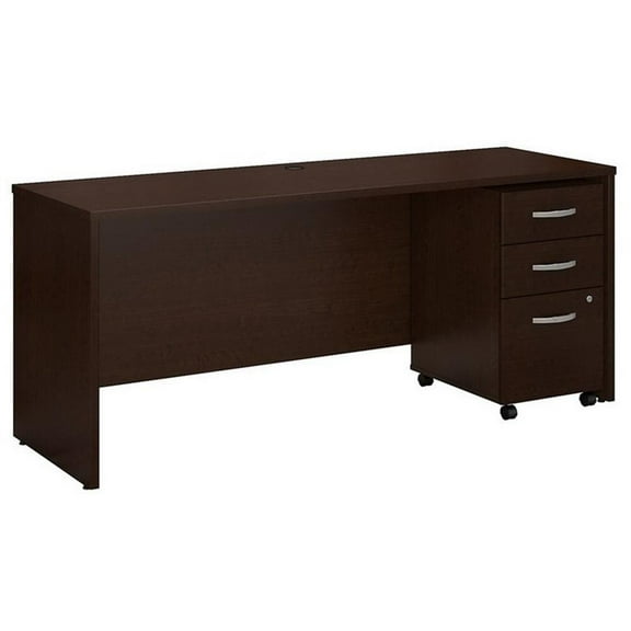 Pemberly Row 72W Office Desk with File Cabinet in Mocha Cherry - Engineered Wood