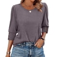thumbnail image 2 of MIXUE Boho Tops For Women Summer Autumn Solid Color Round Neck Long Sleeve Loose Fit Casual Tee Shirts Daily-Wear,White,L, 2 of 5