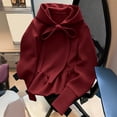 thumbnail image 4 of TEAJOPSUU Women's Ruffle Hem Hoodies Long Sleeve Bow Drawstring Hooded Sweatshirts Casual Pullover Fall Sweatshirts Burgundy, 4 of 6