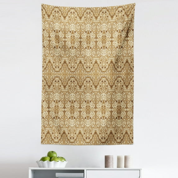 Orient Tapestry, Folkloric Lace Pattern Traditional Design with Middle Eastern Elements, Fabric Wall Hanging Decor for Bedroom Living Room Dorm, 5 Sizes, Apricot Cream, by Ambesonne