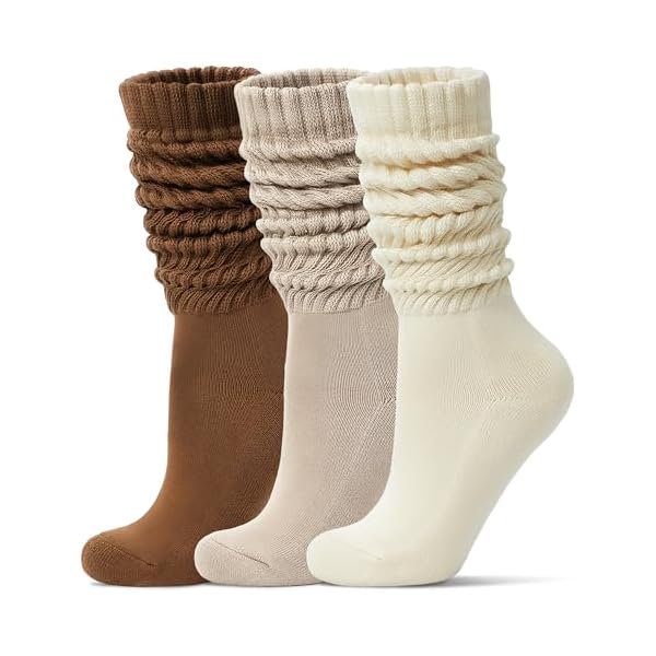 WAYANWomen's Slouch Socks Long Boot Scrunch Sock Soft Cotton Knit Cozy Socks 3 Pairs