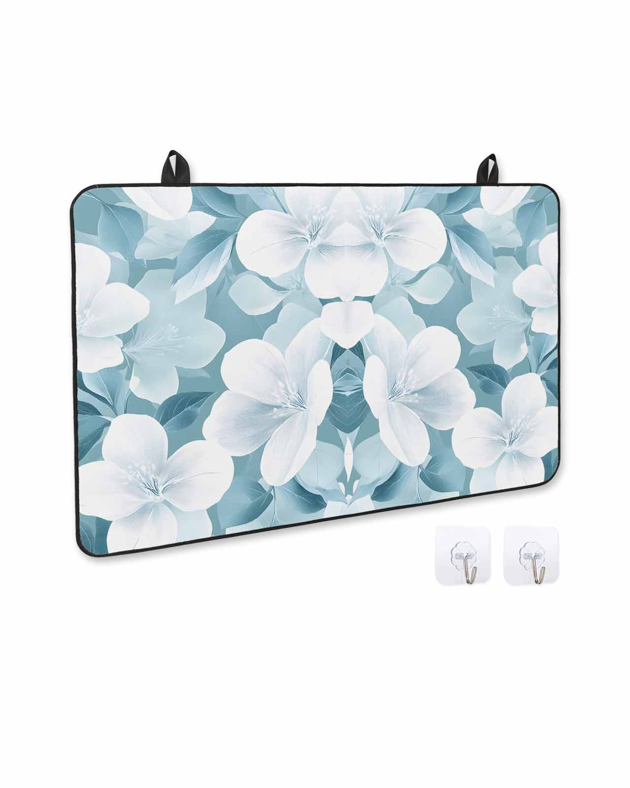 nqOlkjepod Large Induction Cooktop Protector Mat 24"x21", Watercolor Flowers Stove Top Covers for Electric Stove, Spring Vintage Blue Floral Botanical Stove Burner Cover Mats, Glass Top Stove Cover