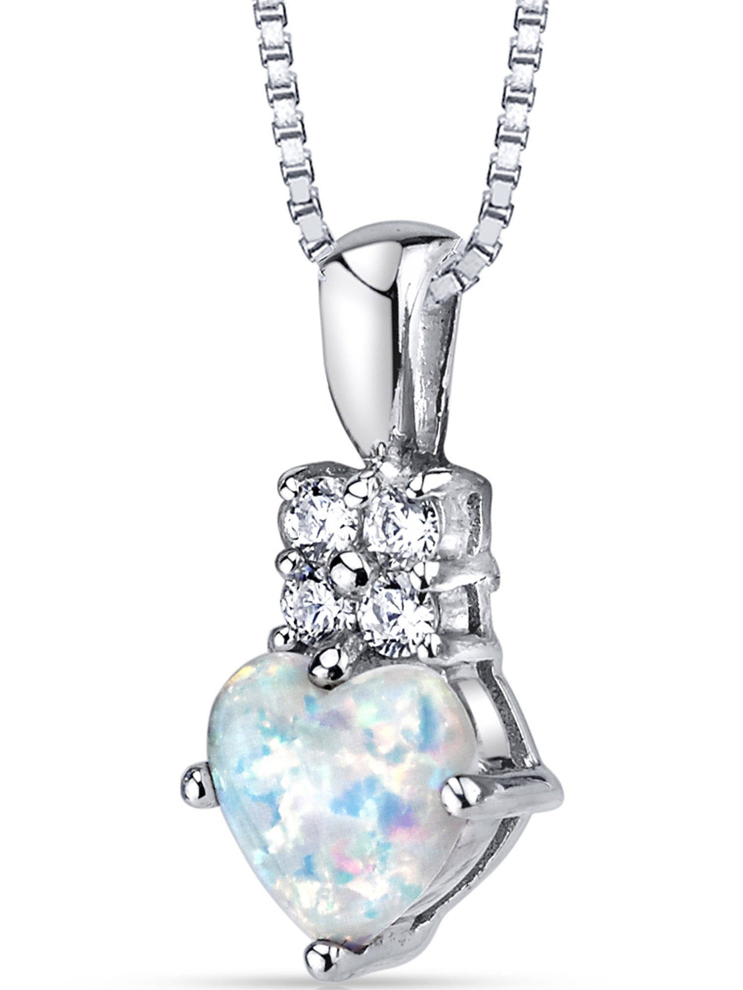 Stera Jewelry Rose Pendant with Oval Created Blue or White Opal 925 Silver Necklace 4 Inches 18 