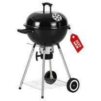18 inch Kettle Charcoal BBQ Grill with Wheels, Portable Charcoal Grill with Porcelain-Enameled Lid & Catcher for Outdoor Cooking Barbecue Camping Picnics Tailgating