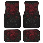 FKELYI Car Floor Mat with Floral Rose for Women Men Anti-Dirty Car Foot Pads Interior Accessories Set of 4 Universal Kick Mat Carpet Universal for Cars SUVs Vans Trucks