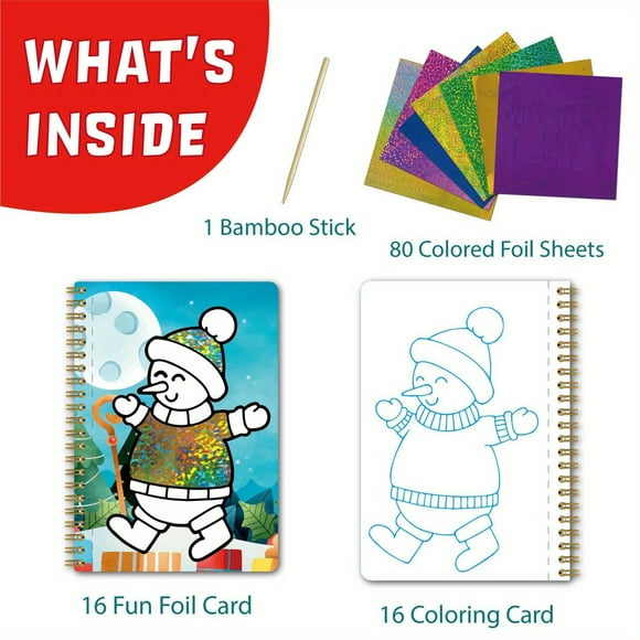 SNNROO Foil Art Craft Kit 16 Pages of Magic Transfer Stickers Creative Coloring Coil Book Perfect for 3+ Years Old Christmas Holiday Handmade DIY
