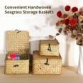 thumbnail image 3 of 3 PCS Handwoven Seagrass Storage Baskets with Lid, Rectangular Household Organizer Bins, Multipurpose Storage Box for Home Organization, Stylish Gift Basket, 3 of 6