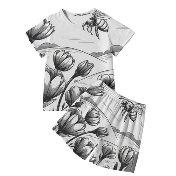 Colorable Pajamas for Kids Girls Size 14-16 Bee Day Girls Boys Loungewear Set Sunflower Cartoon Pj Nightwear 2pcs Summer Sleepwear Clothes Set