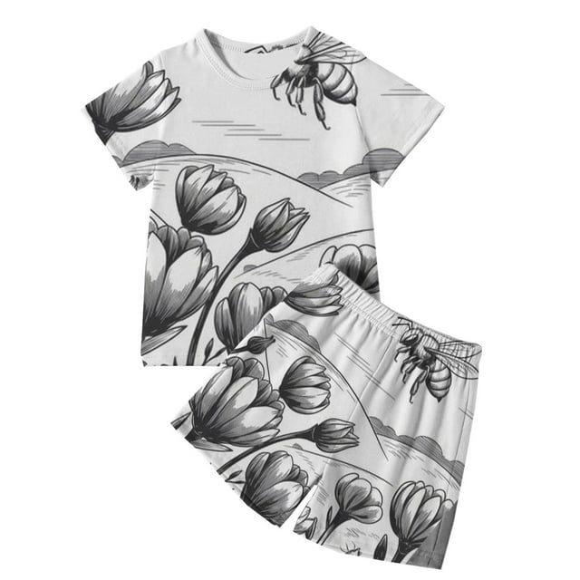 Children'S Short Sleeve Festival T Shirts With Rabbit And Chick Prints Top And Shorts Set(2 12Y) White 110/4 —5